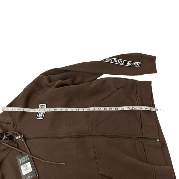 New Mens True Religion Spellout Logo Taping Full Zip Hoodie Size Large Brown NWT - Picture 8 of 9